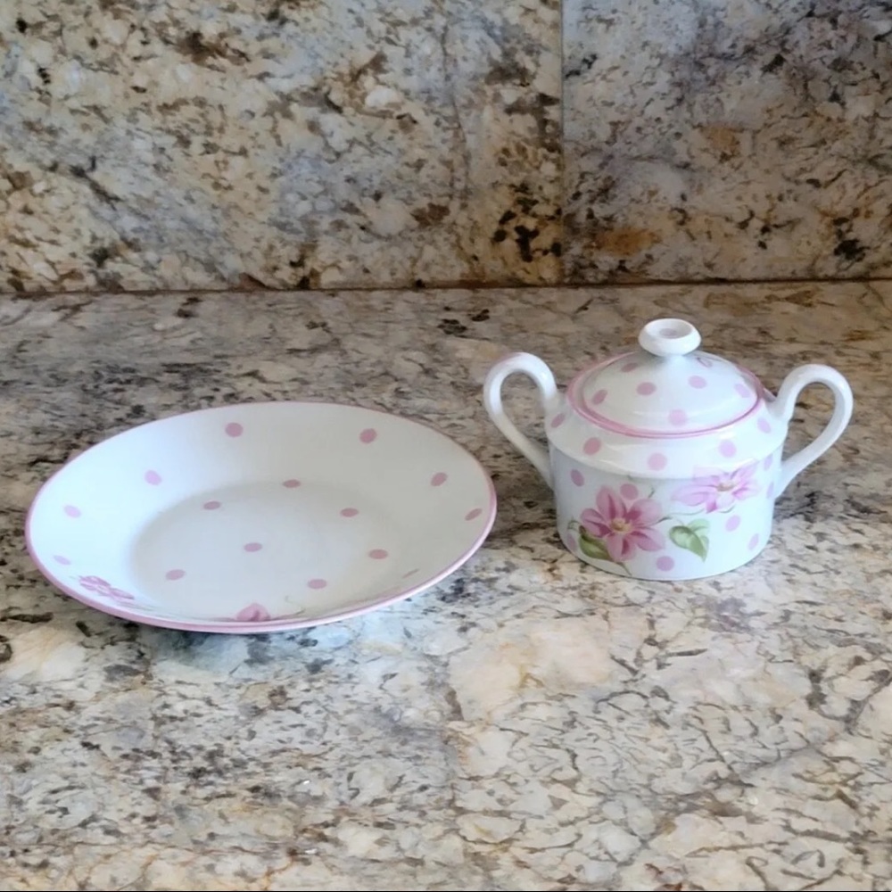 Vintage Giraud Limoges France Cream Cup & Plate Pink Roses Multi-colored 1836